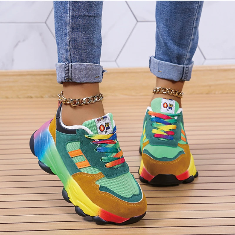 Ladies Spring Autumn Mesh Womens Casual Colorful Breathe Flats Comfort Soft Shoes Trend Chunky Sneaker 250218