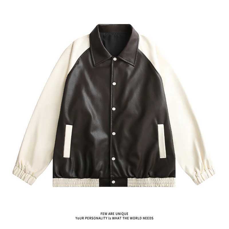 American retro leather jacket mens jacket cool casual patchwork jacket casual loose motorcycle leather jacket mens jacket X250213