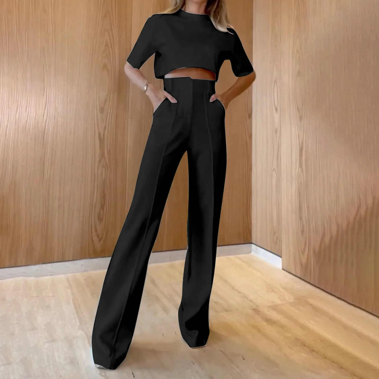 Elegant pants set womens fashionable lapel slim fit workwear casual lace up two-piece set formal top suitable for womens pants 250206