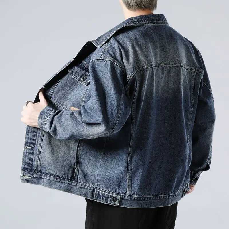 Retro denim jacket fashionable casual mens fashion trend mens denim jacket loose denim jacket X250213