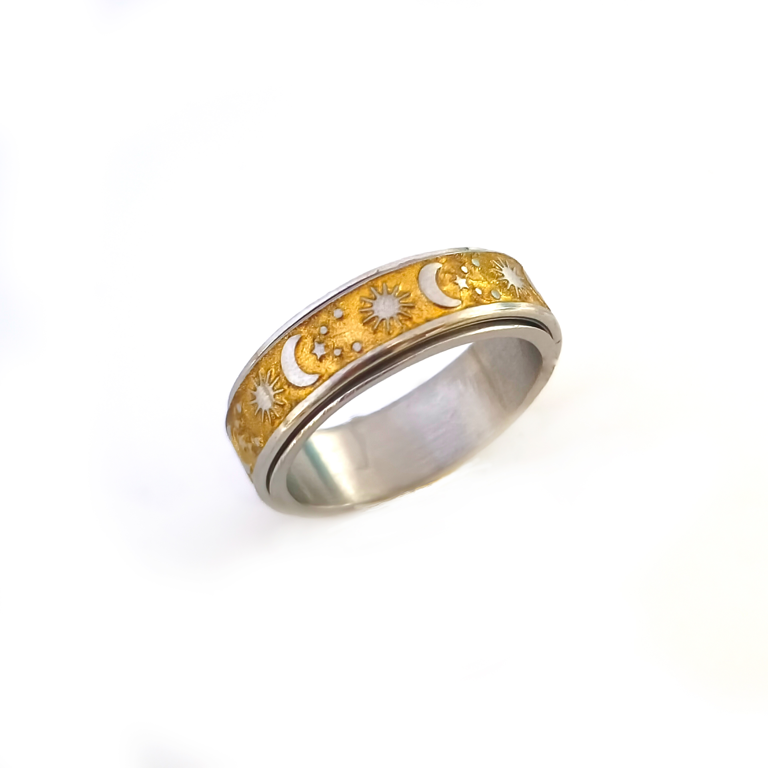 Fashion titanium steel men's and women's star and moon decompression rotating ring ing wind vintage jewelry designer ring JZ000A4