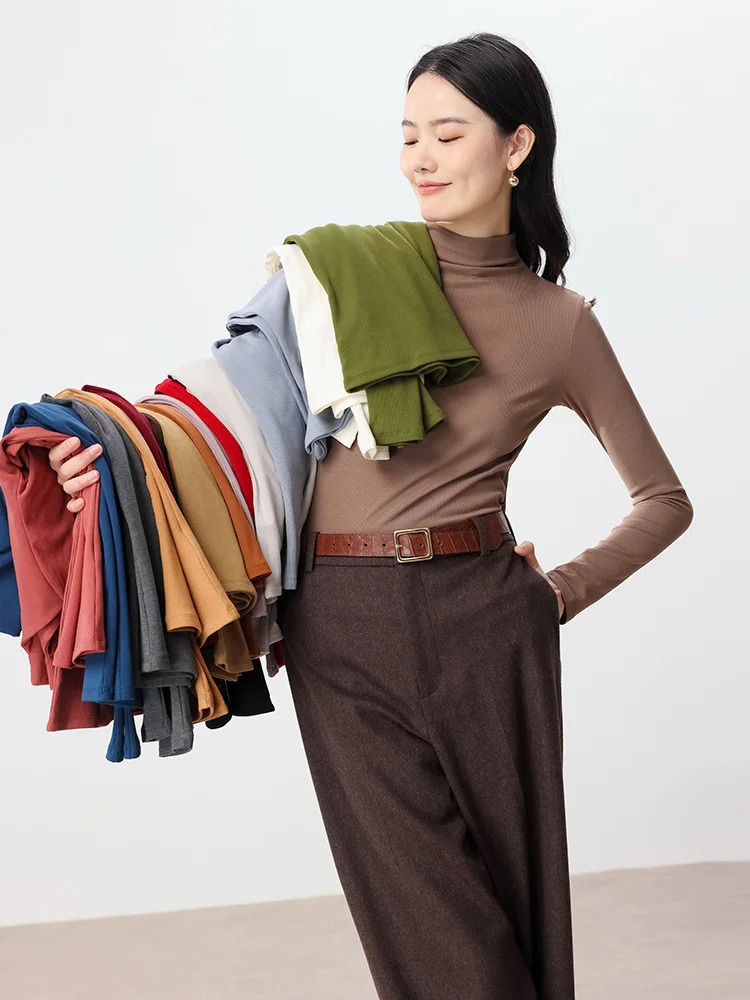 SuyaDream Women Bottoming T Shirt Silk Viscose Blend Long Sleeves Solid Basic Thermal Autumn Winter Top 250211