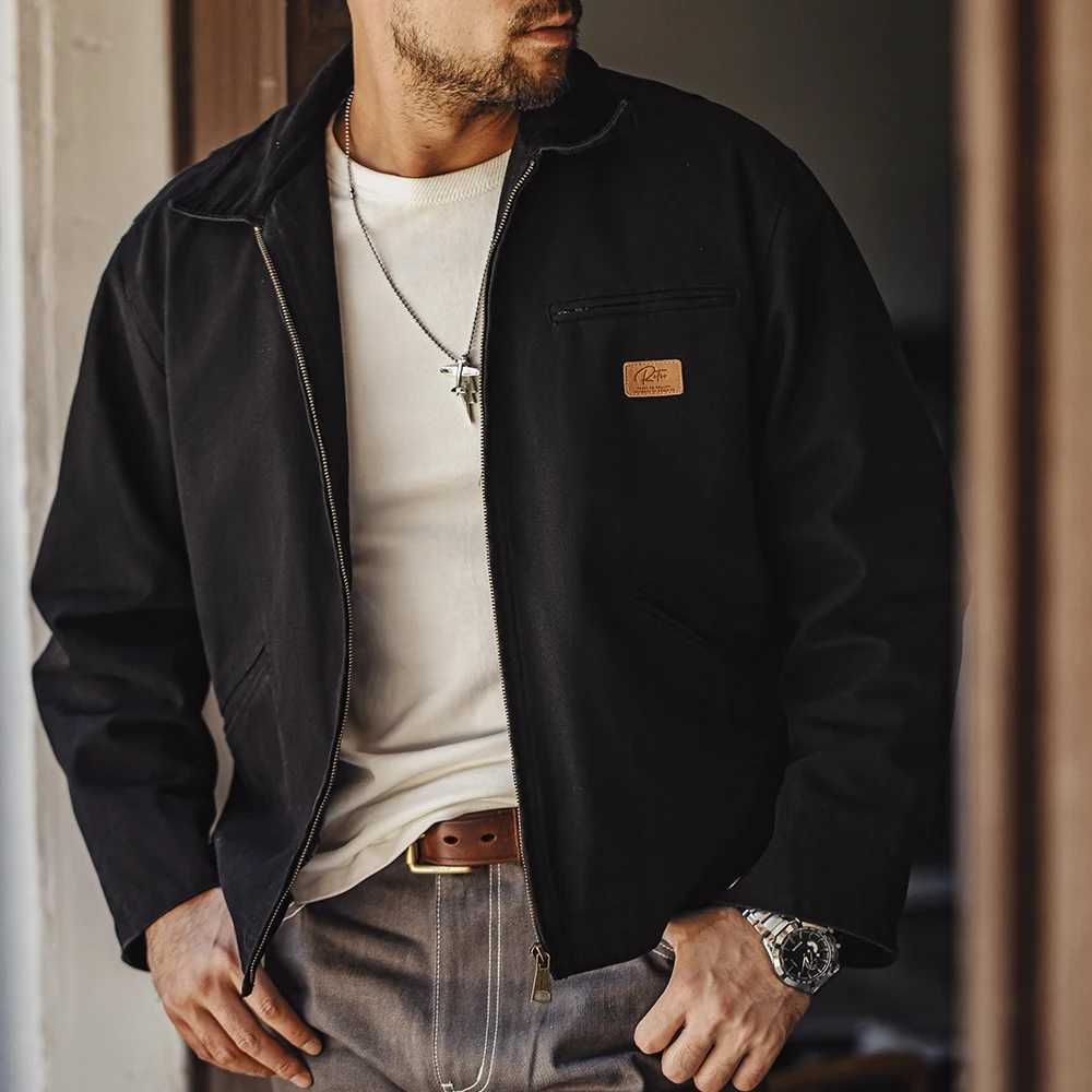 Maden Retro Canvas Detroit Hunting J001 Jacket with Heavyweight Cotton Pockets Design Lapel Collar Zipper Coat for Mens Autumn X250213