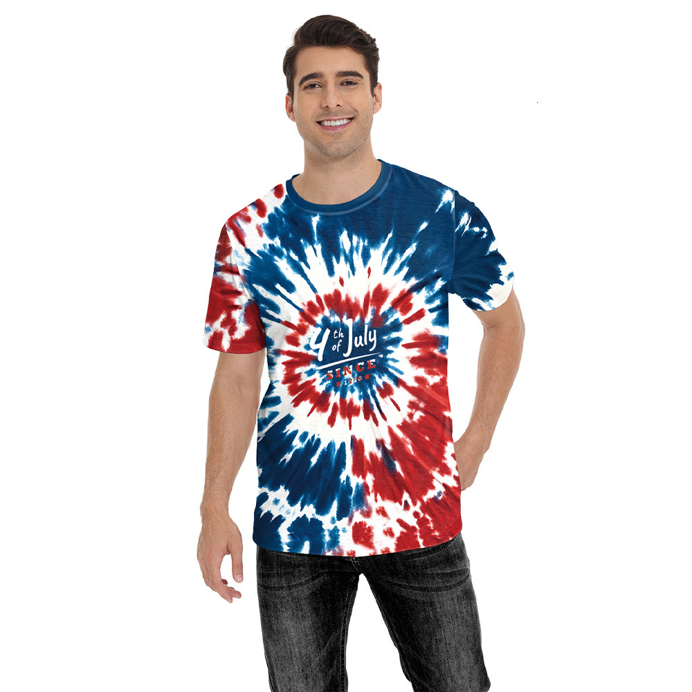 Designer Free Shipping Clothing 2025 Summer New Product Independence Day Tie Dyeing Stripe Digital Printing Casual Men's T-shirt