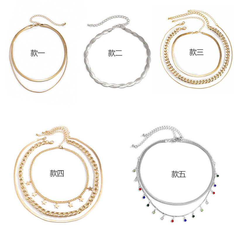 Woman Jewelry minimalist double layered tassel for women's personality square flat snake designer bone chain combination necklace