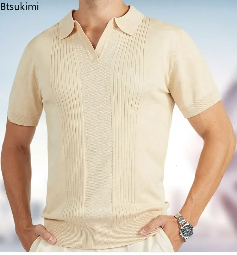 mens business casual polo shirt summer short sleeved knitted collar breathable top high-quality mens paradigm shirt 250208
