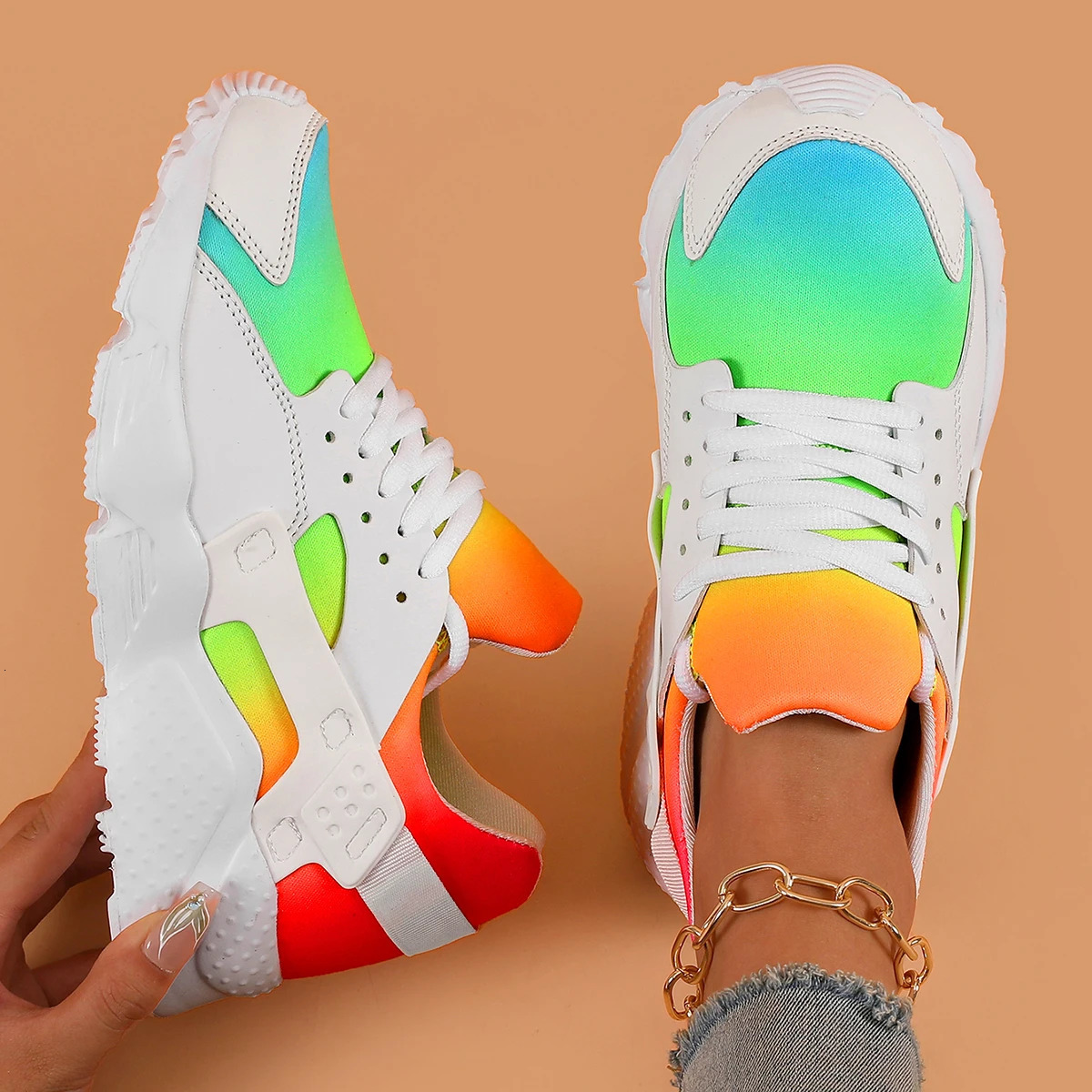 Rainbow Colors Sneaker Wedges Female Women Vulcanize Breathable Confort Casual Ladies Shoes Tenis Feminino 250218