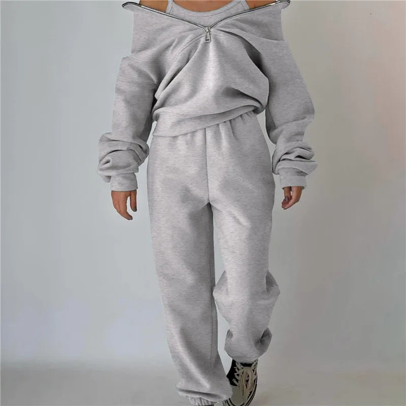 Women Tracksuit Casual Stand-Up Collar Zipper Sweatshirt Pant Set Lounge Sport Suit Two Piece Set Women Autumn Winter Clothes 250213