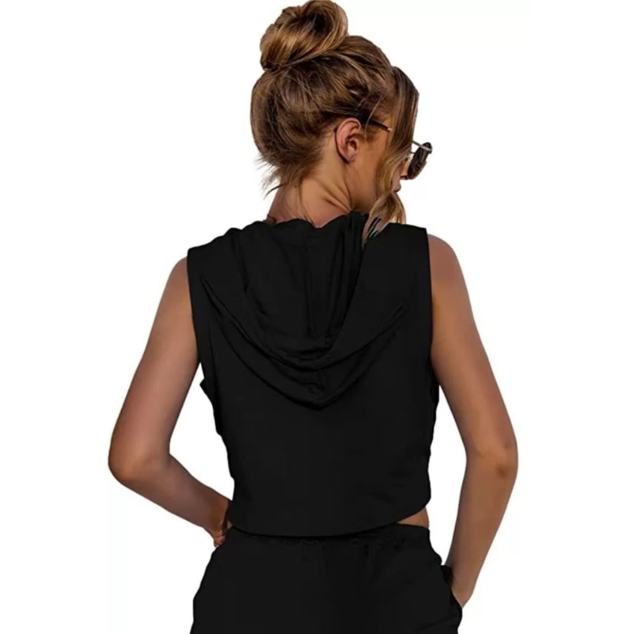 a2304 Women Sports Hooded Tank Suit Yoga Jogging Two Piece Set Summer Sleeveless Fitness Sweatshirt Workout Hoodie Shorts Jogger Suit Gym Tracksuit