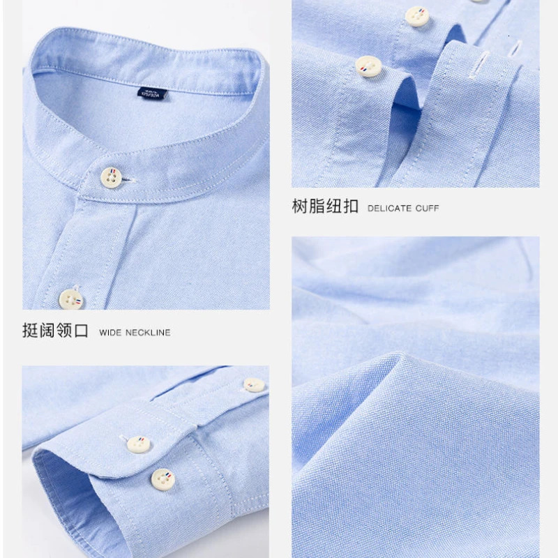 Spring and Autumn Pure Cotton Stand Collar Oxford Spun Long Sleeve Shirt Japanese Casual No-Iron Fashion Mens Clothing 250211