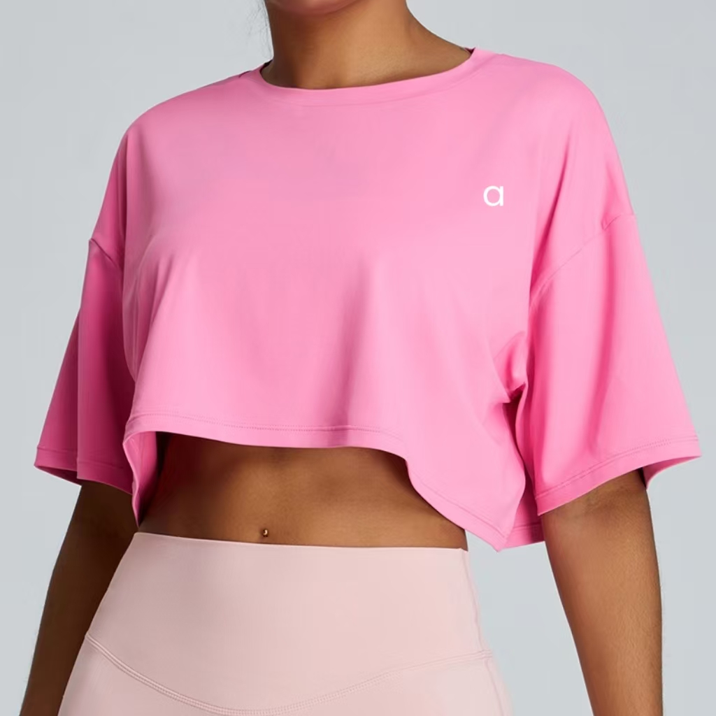 A0177 Womens Yoga Outfits Summer Shirts Girls Running Sport Short Sleeve T-shirts Ladies Casual Adult Sportswear Loose Exercise Fitness Wear Cotta TM0