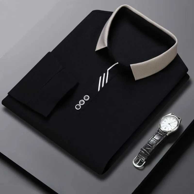 2024 Cotton Long Sleeved M-4XL Autumn and Winter Fashion Brand Lapel Shirt Mens Youth Warm Polo Shirt Top Simple Collar T-shi X250213