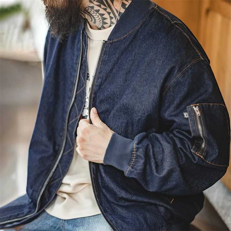 Maden Vintage Denim MA-1 Flight Jacket 8.9oz Baseball Collar Bomber Jackets Mens Casual Windbreaker Coats Mens Clothing X250213