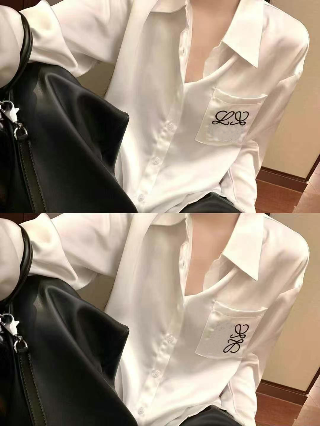 Womens shirts Designer Brand Long sleeve Shirt Top Fashion Casual Embroidered LOGO Silk white shirt with lapel long sleeve blouses t shirt