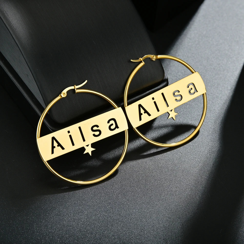 Atoz Personalized Name Stainless Steel Letter Earrings For Women 3 Color Custom Cricle Weddings Party Jewelry 250114