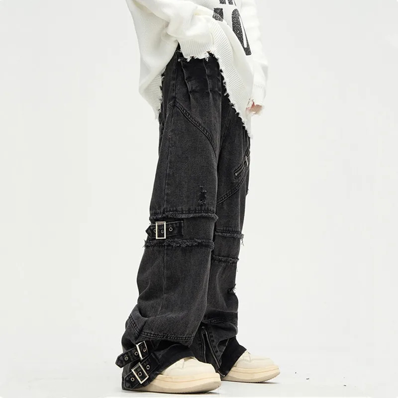 And Y2K Streetwear Black Baggy Ripped Stacked Jeans Cargo Pants For Men Clothing Straight Denim Trousers Mens Pants 250210