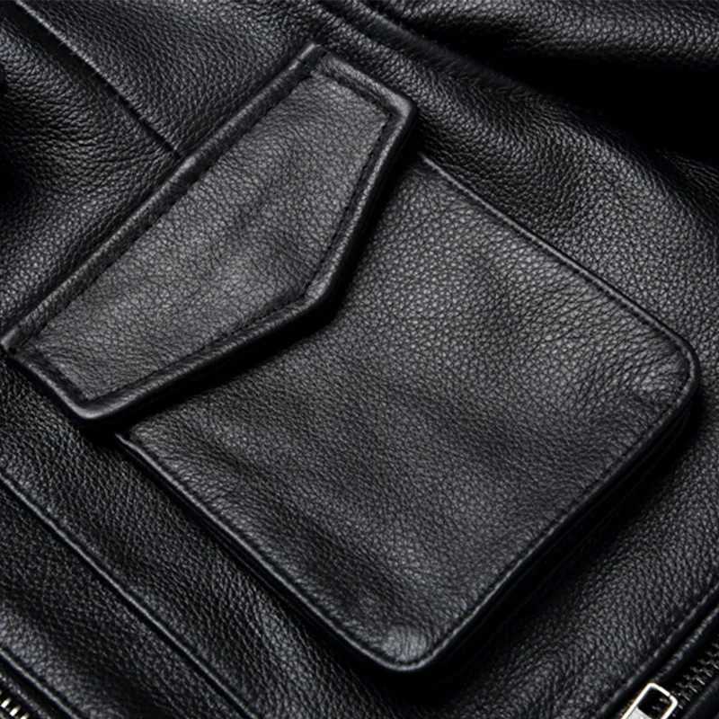 Mens Classic Pure Cowhide Multi-pocket Winter Motorcycle Style Plus Size Leather Jacket X250213