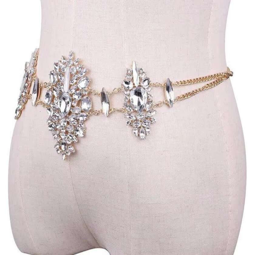Exaggerated Rhie Geometric Chain Summer Beach Sexy Bikini Crystal Waist Accessories Body Jewelry For Women Wholesale