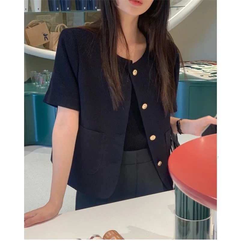 Plus Size Chic Korean Style Tweed Short Sleeve Jacket For Plus Size Women Fashionable and Elegant Spring Autumn 1D Chic 250122