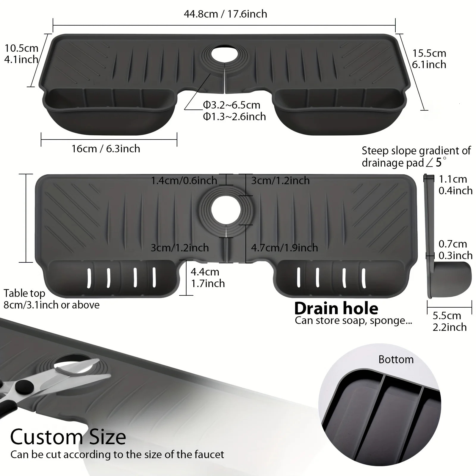 Silicone sink splash proof pad drainage tissue board for kitchen sink storage 250213