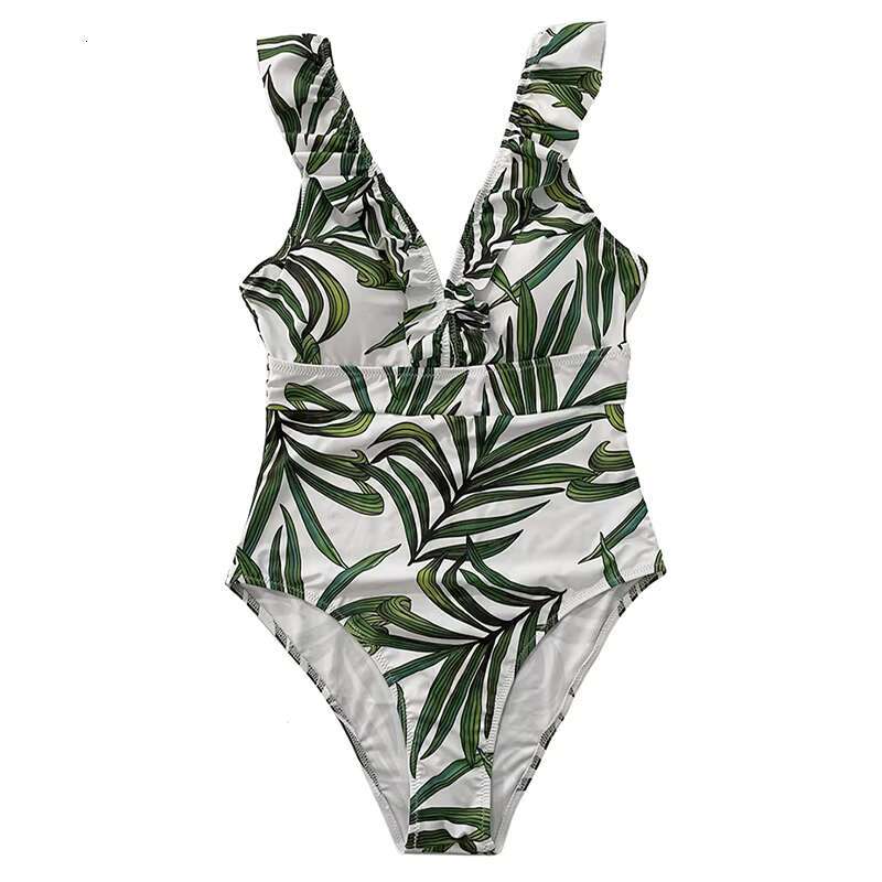 Sexy One Piece Swimsuit 2024 Striped Ruffled Swimwear Women Vintage Print Monokini Female Bodysuit Girl Beach Bathing Suit
