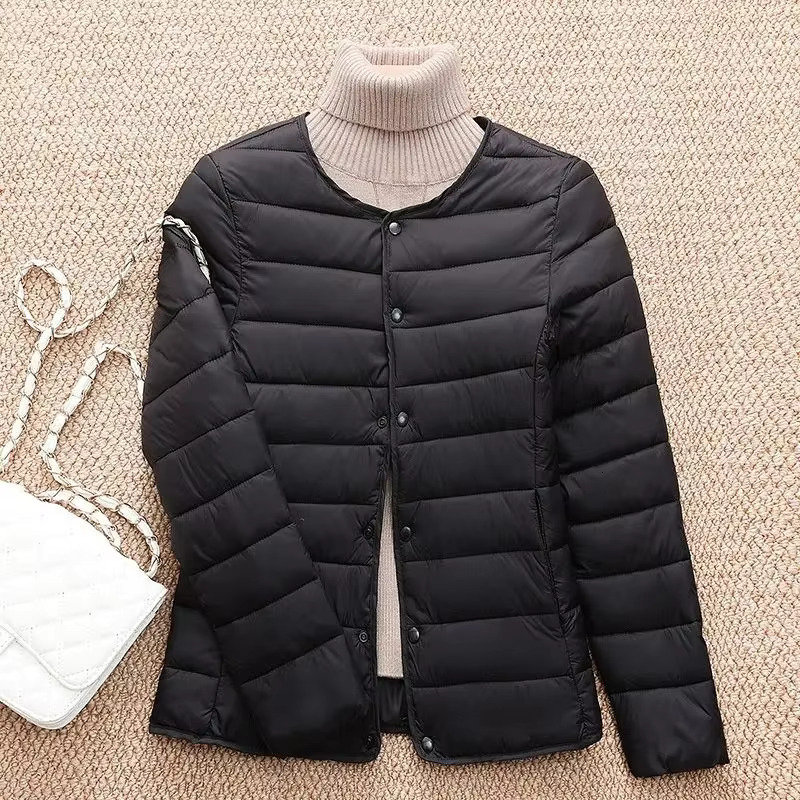 2025 New Winter Women Coat Ultralight Collarless Duck Down Jacket Portable Female Padded Parkas O-Neck Puffer Overcoat ddmymarket
