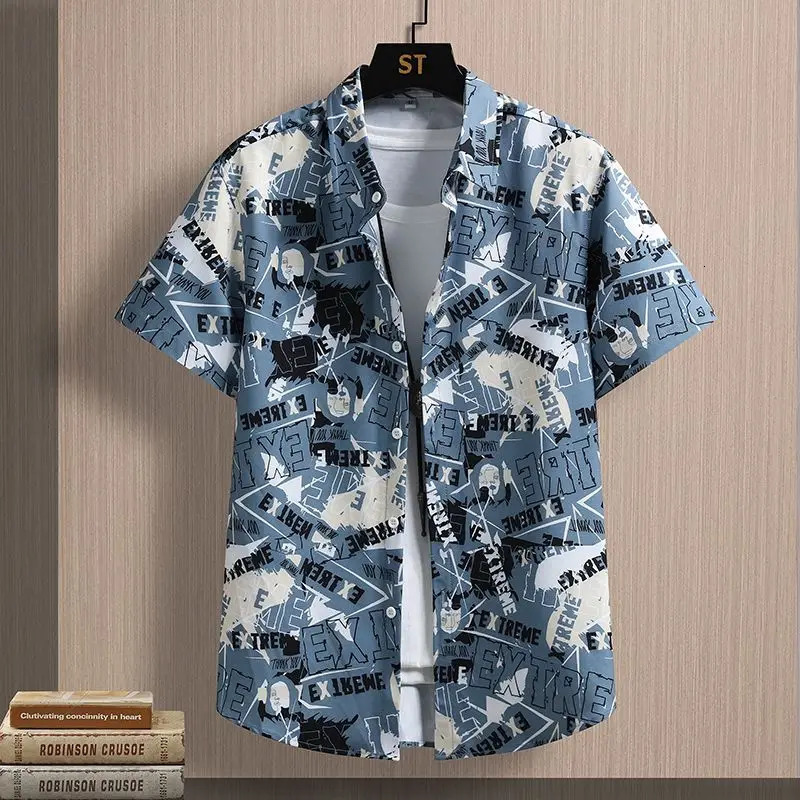 Simplicity Summer Shirts Ice Silk Mens Square Collar Striped Printing Pockets Single Breasted Fashion Loose Short Sleeve Tops 250211