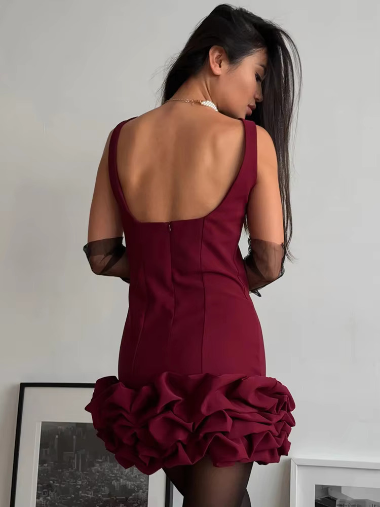 Trendix Women Bury Sleeveless 2025 Fashion Patchwork Ruffle Short Dresses Femme Party Club Sexy Backless Mini Dress