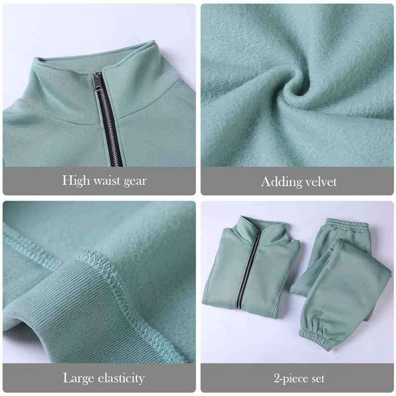 Women Tracksuit Casual Stand-Up Collar Zipper Sweatshirt Pant Set Lounge Sport Suit Two Piece Set Women Autumn Winter Clothes 250213