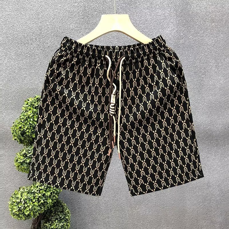 High-end fashion shorts men's summer fashion brand all-in-one pants 2025 new men's beach leisure flower pants