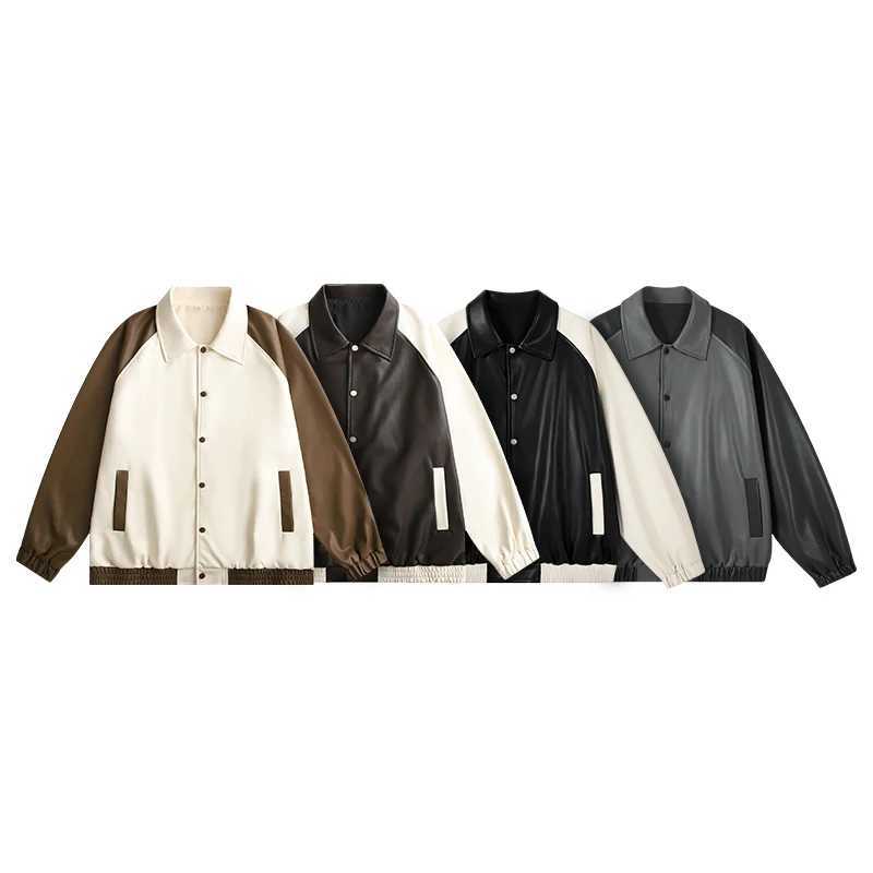 American retro leather jacket mens jacket cool casual patchwork jacket casual loose motorcycle leather jacket mens jacket X250213