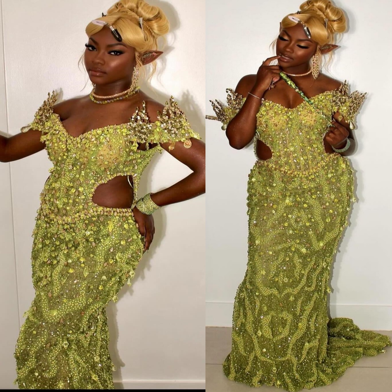 Aso Ebi 2025 Yellow Green Mermaid Prom Dresses Crystals Sequined Illusion Evening Formal Party Second Reception Birthday Gowns Dress For Special Occas