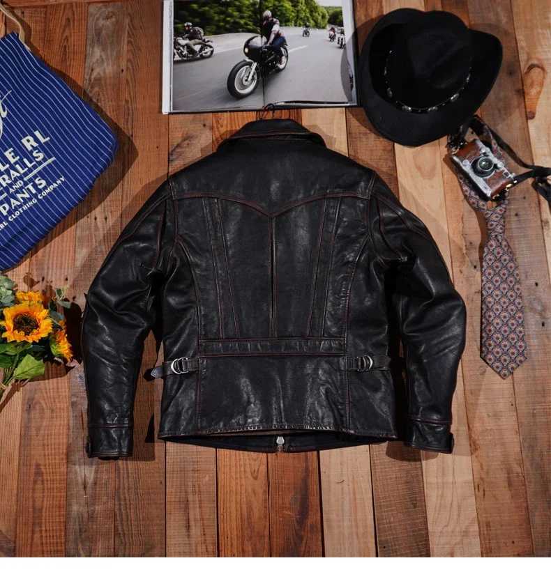 Classic Reproduction of 1930 S Tea Core Horse Leather Robe Motorcycle jacket Retro vintage American style Retro Amikaki Mens X250213