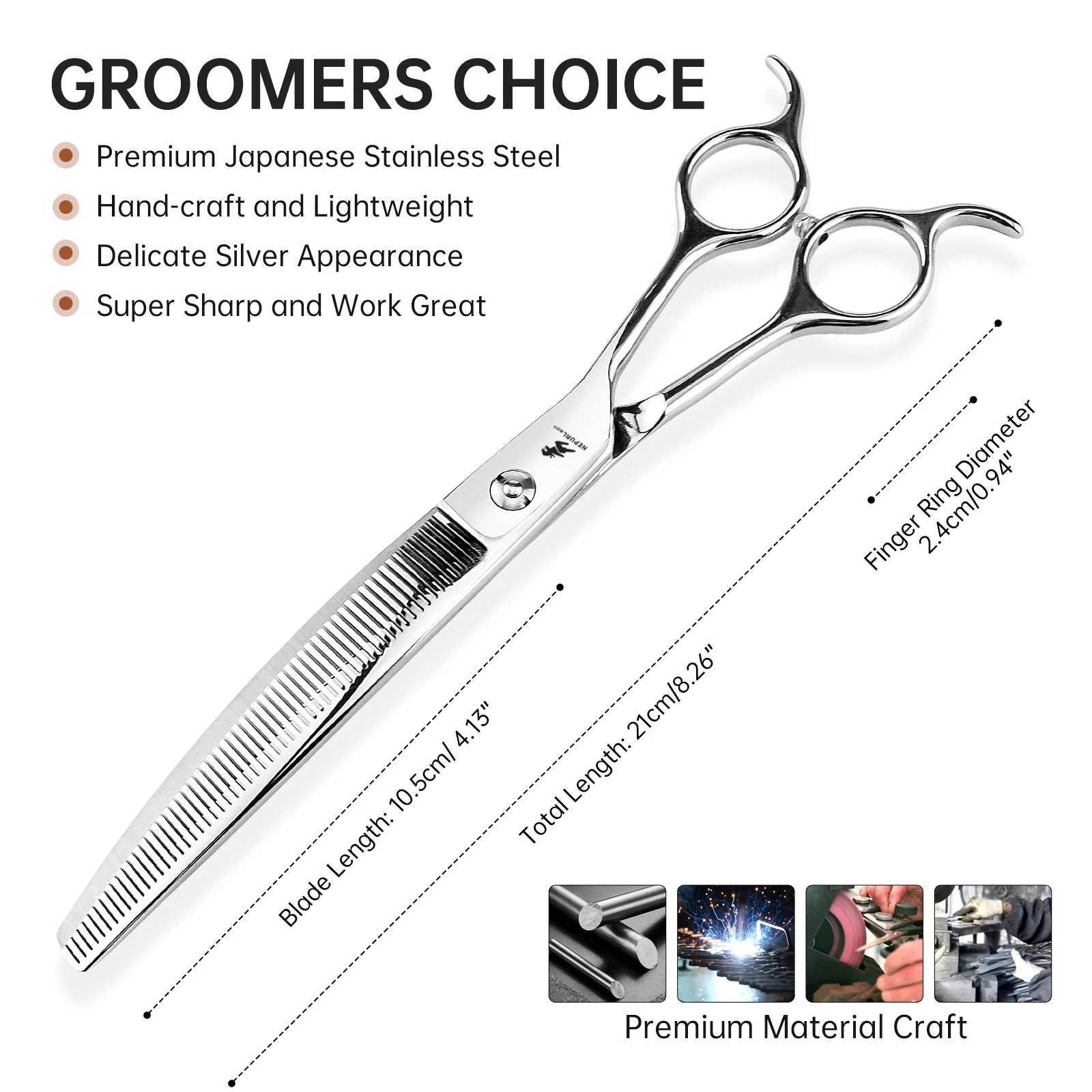 Others Dog Grooming Dog Grooming Scissors Japan Stainless 8 Professional Pet Scissors Curved Chunker Scissors for Groomer Bend Down Thinning Shears H2