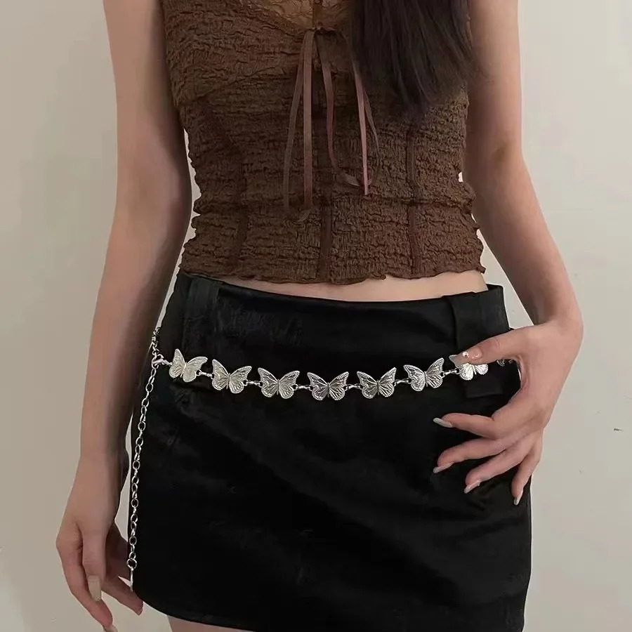 Fashion Butterfly Waist Chains Belt Adjustable Punk Metal Belts for Women Sweet High Quality Y2k Harajuku 250114