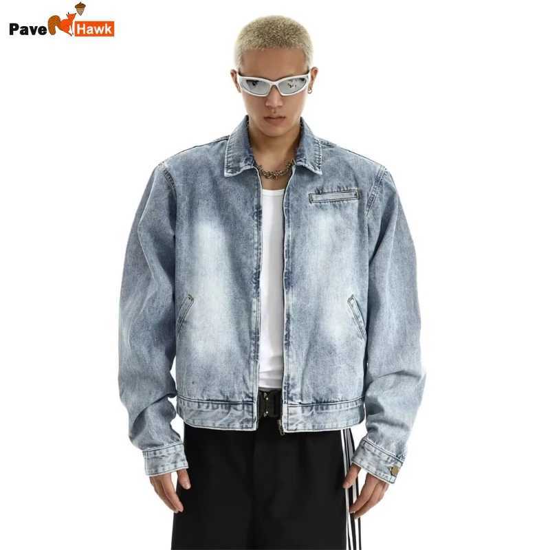 Retro Denim Jacket Mens American Vintage Washed Short Zipper Cowboy Coats Women Autumn Spring Hip Hop Street Bomber Outwear X250213