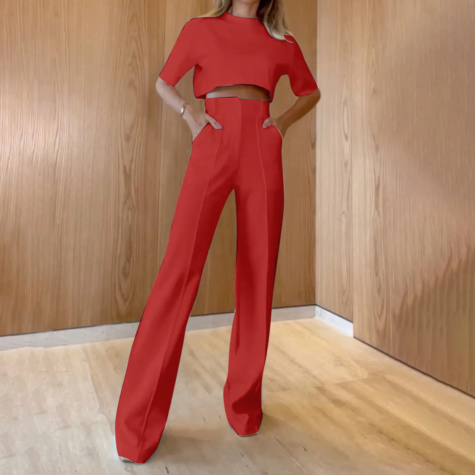 Elegant pants set womens fashionable lapel slim fit workwear casual lace up two-piece set formal top suitable for womens pants 250206