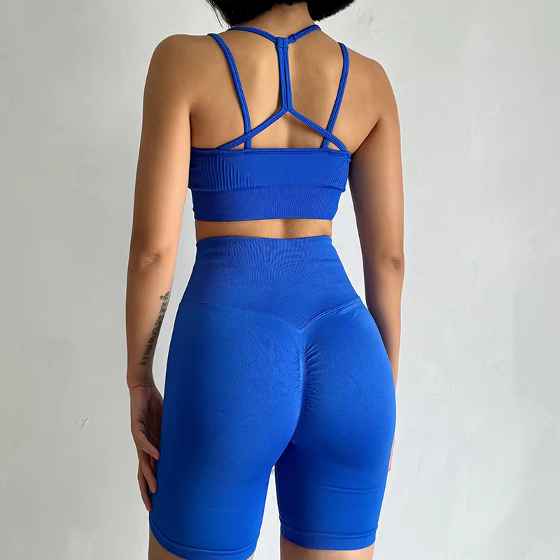 2Pcs Seamless Yoga Set For Women High-Waist Butt Lifting Sportswear Workout Gym Fiess Tight Short And Sport Bra Suit