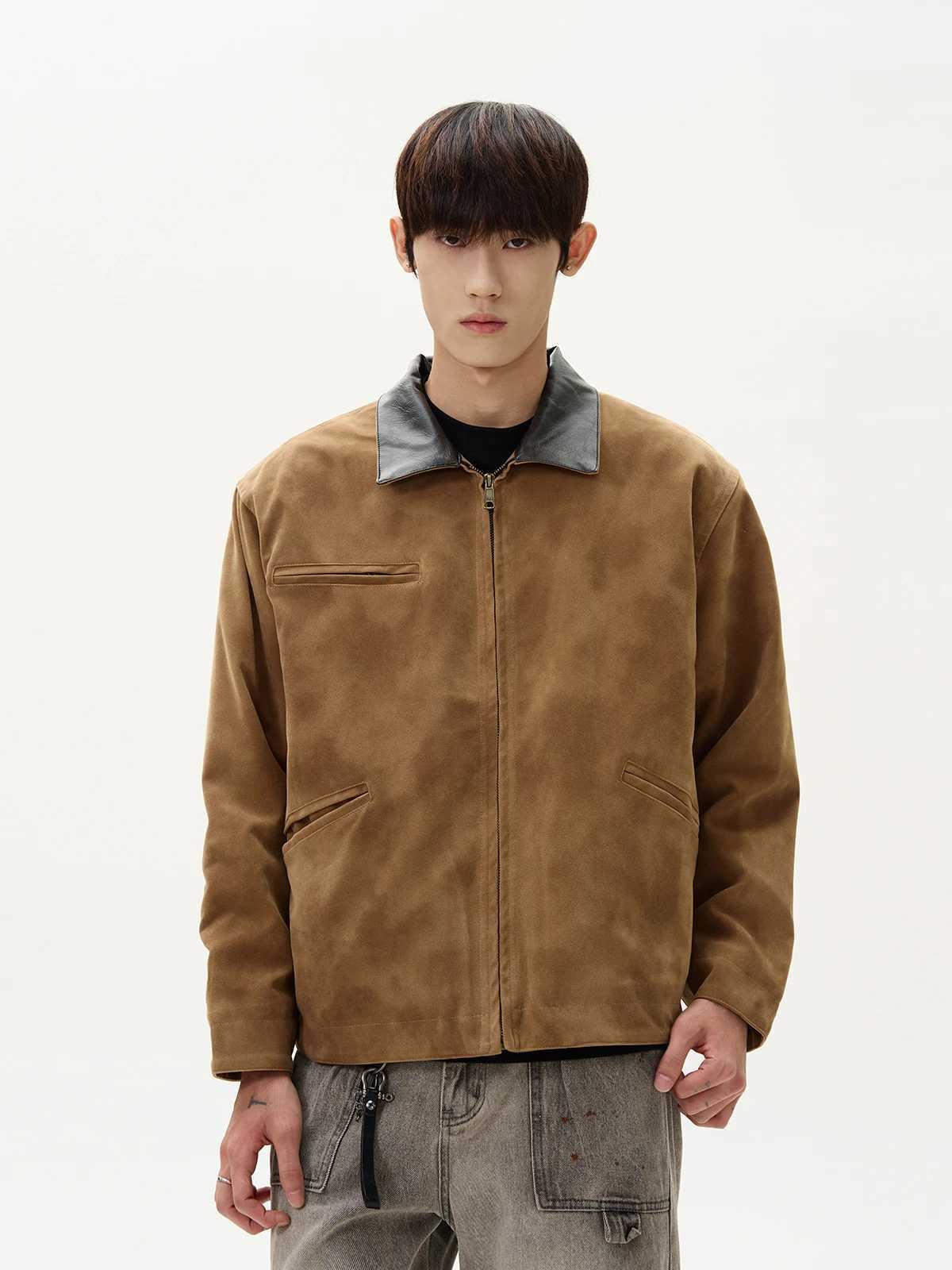 Vintage Suede Thickened Detroit Lapel Jacket Short Streetwear Luxury Men Winter Jacket X250213