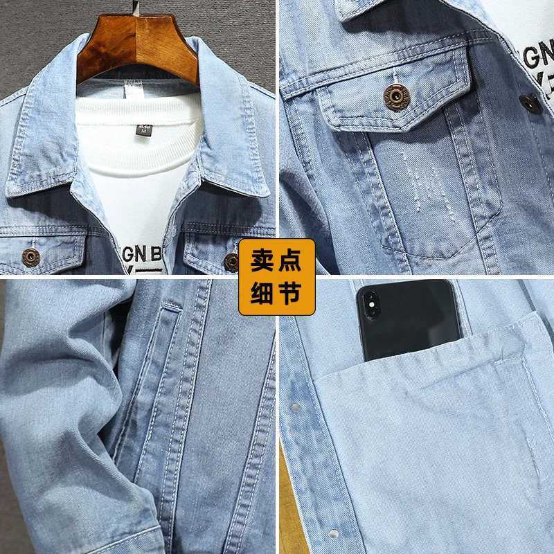 Autumn Denim Jacket Men Turn Down Collar Coat for Men Retro Hip Hop Style Denim Jacket with Multi Pockets Casual Streetwear X250213