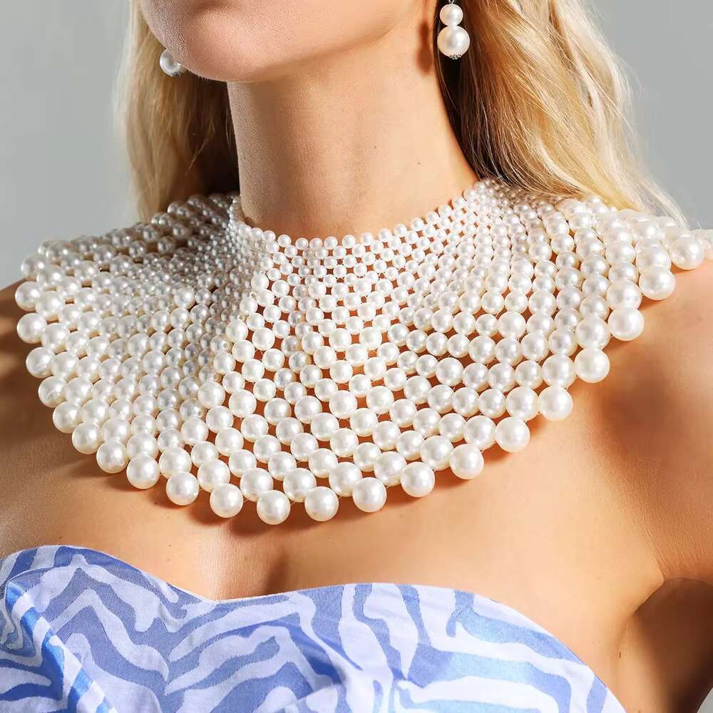 Sexy Imitation Pearl Shoulder Necklace Dress Clothing For Women Fashion Top Adjustable Bead Body Chain Gerie Wedding Jewelry