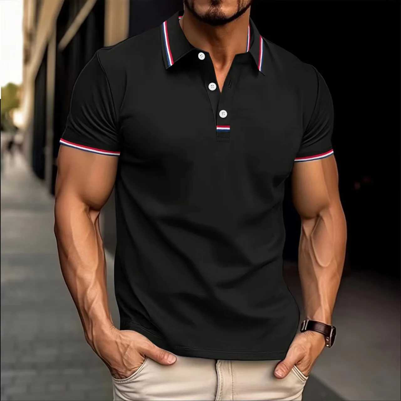 Summer best-selling mens polo shirts colorful stripes buttons mens T-shirts and casual and comfortable street mens clothing. X250213