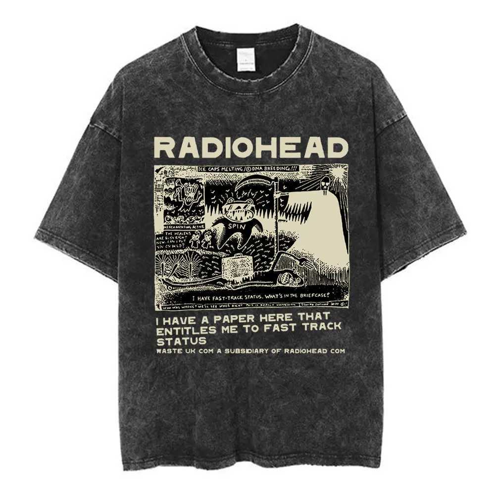Radiohead Rock Band Washed Cotton T Shirt Men Women Hip Hop Music T Fashion Short Slve Tshirt Summer Oversized T-shirts Tops X250528