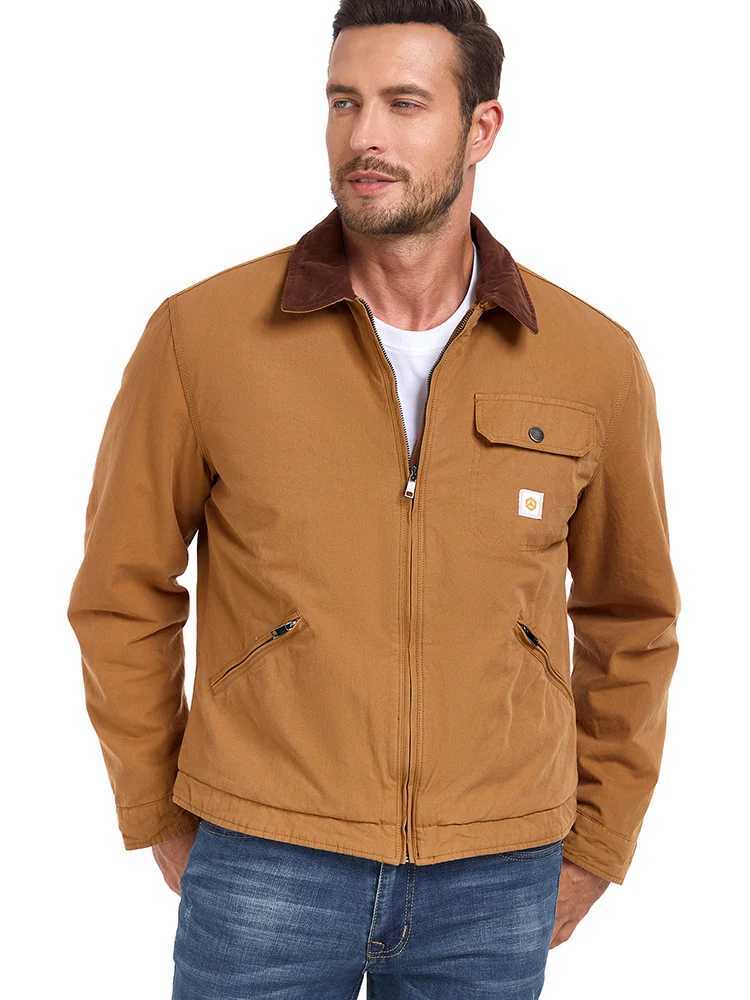 Mens winter cotton jacket warm bedding lining cargo work jacket casual lapel truck jacket X250213