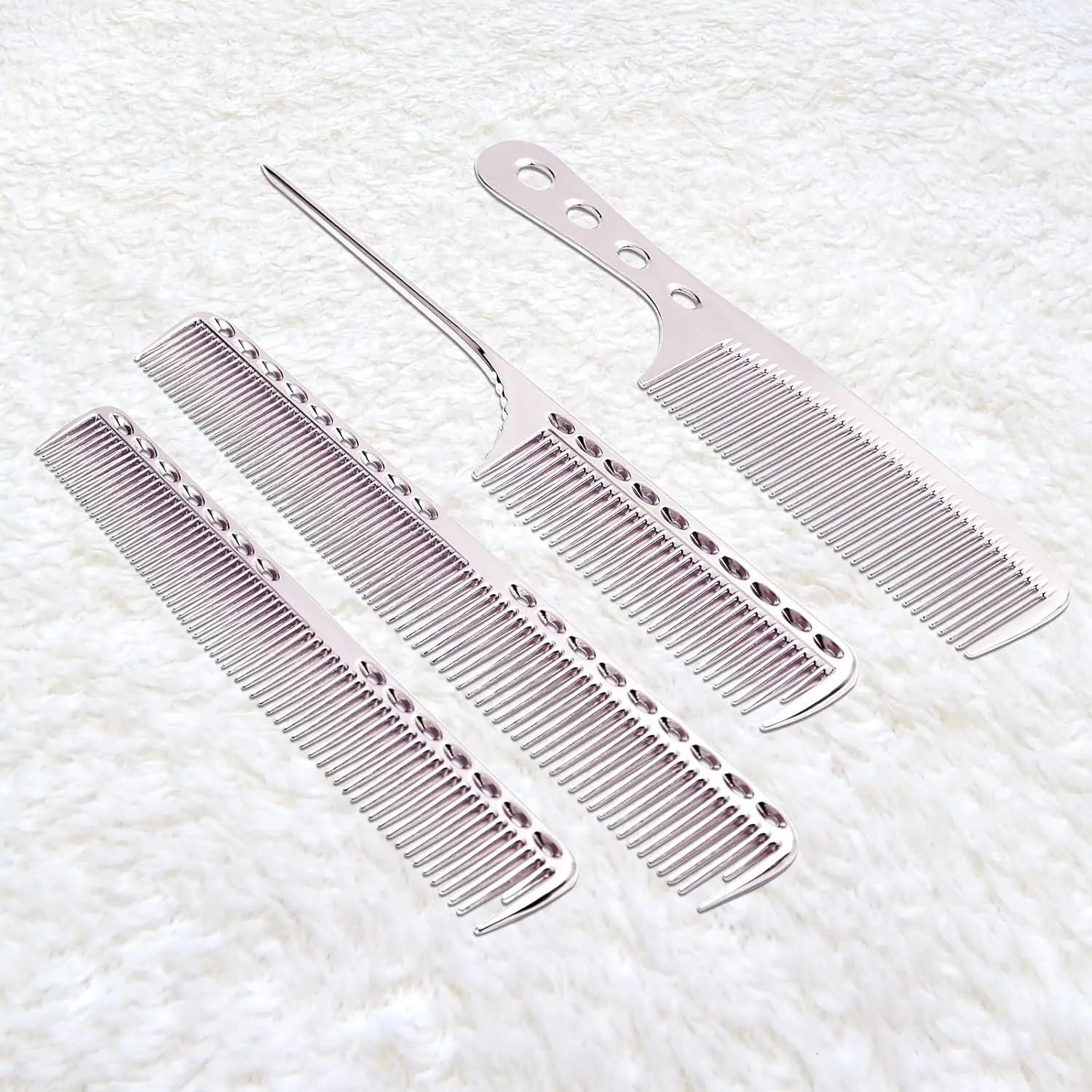 4PC Professional Hair Combs Aluminum Barber Hair Cutting Brush Anti-static Pro Salon Hairdressing Hair Care Styling Tools 250113