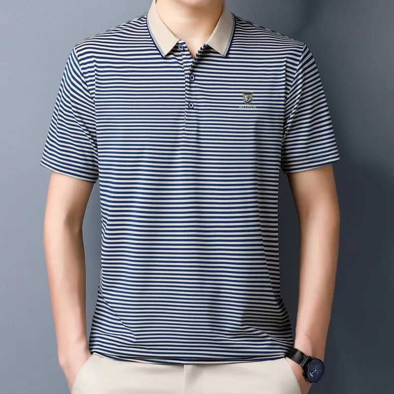 Cotton short sleeved T-shirt for mens summer new lapel striped printed loose dads polo shirt X250213