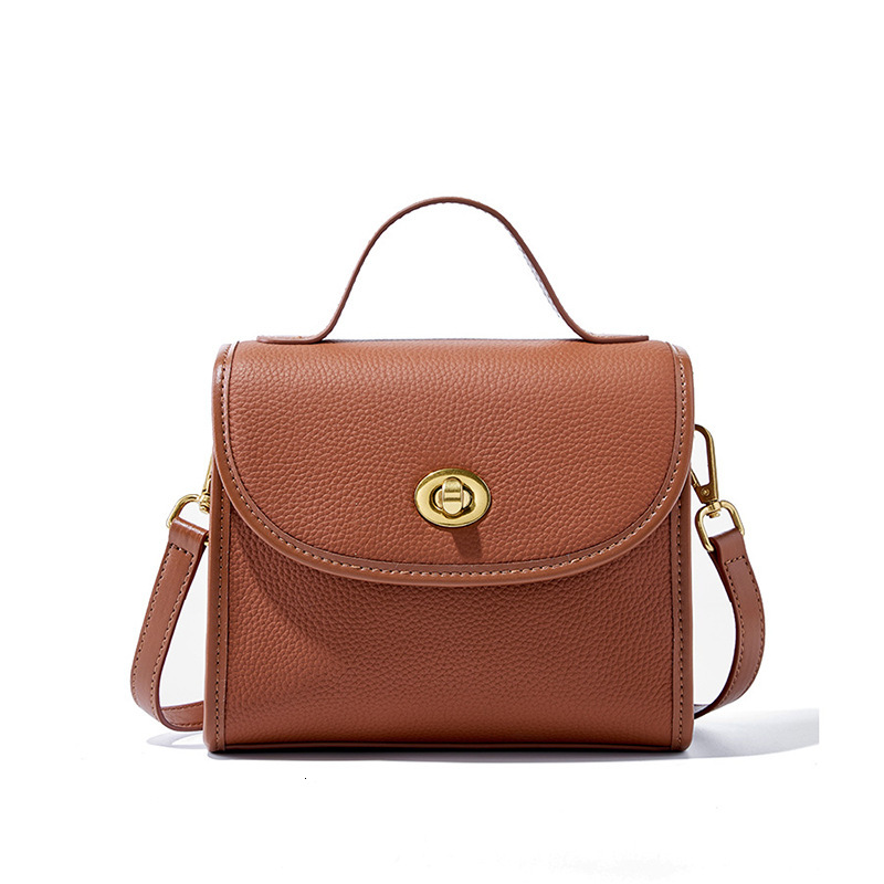 High Grade Top Layer Cowhide Brown Small Square With Crossbody Handbag, Compact And Casual Leather Bag For Women's New Model