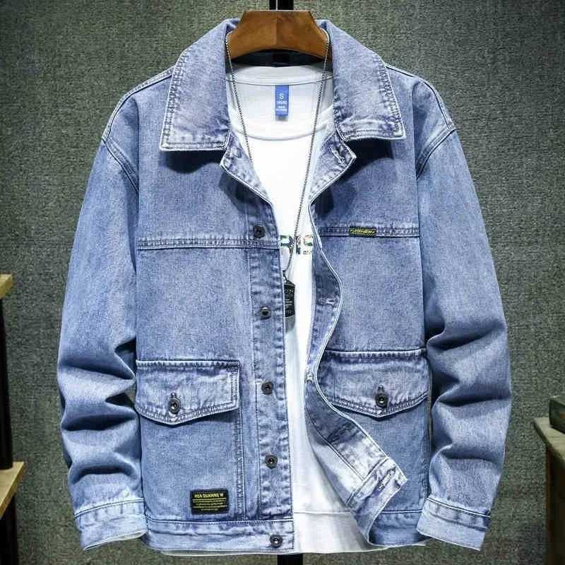 Denim Jackets Man Autumn Cargo Jeans Coat for Men Black Low Price Clothing of Fabric on Board Elatic Designer Korean Style G X250213
