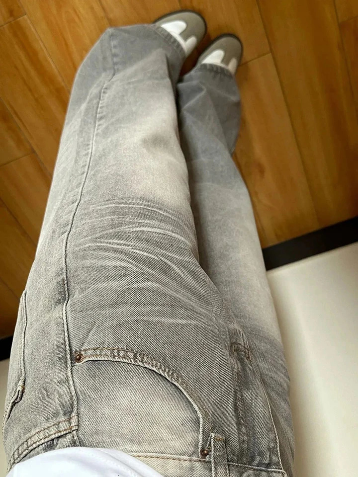 Jmprs Harajuku Streetwear Jean Vintage High Waist Y2K Grey Denim Pants Casual Loose Female Hip Hop American Trousers Fall 250121