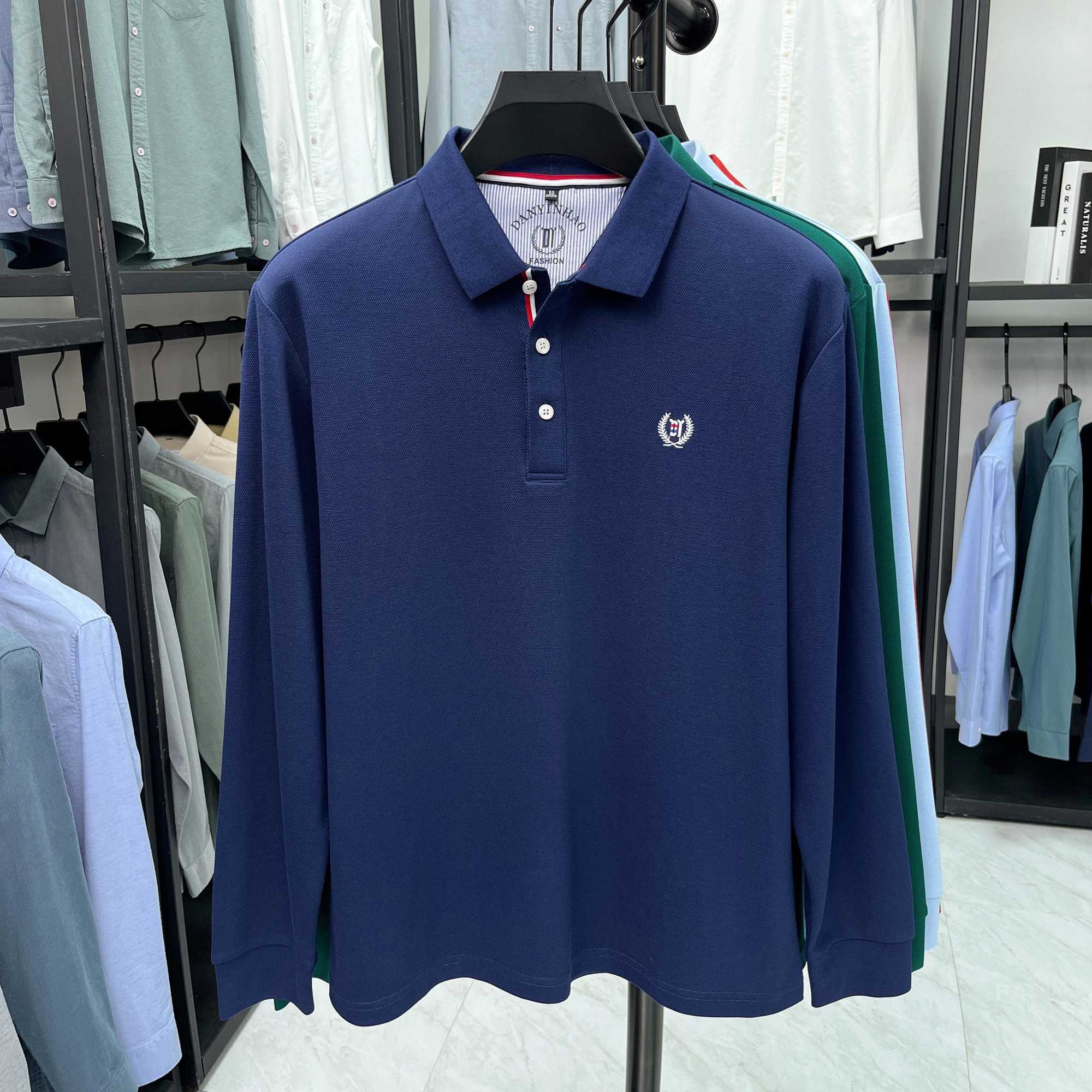 Silk cotton long sleeved mens polo shirt autumn fashion new style high-end feel badge embroidery design top casual T-shirt X250213